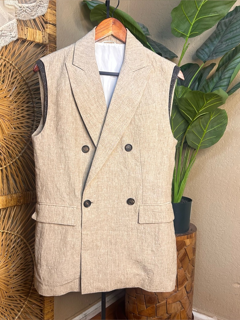 Brunello Cucinelli linen double breasted vest size 42/US 6 luxury gems